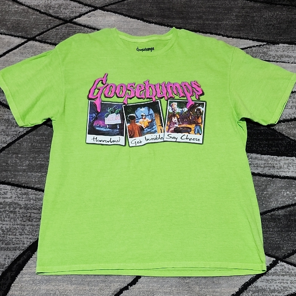 GOOSEBUMPS HORRORLAND NEON-GREEN GRAPHIC CREWNECK UNISEX TEE-SHIRT